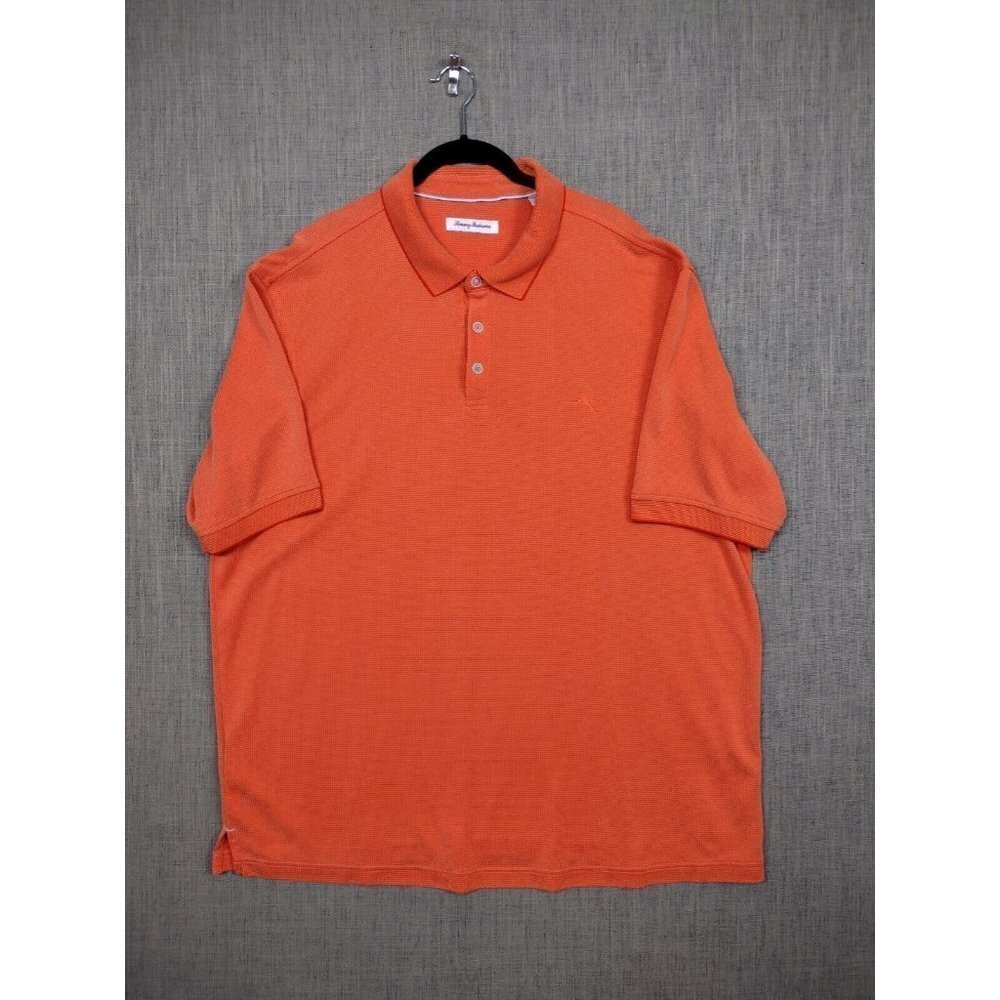 TOMMY Bahama shirt mens 2XL Orange waffle knit polo modal polyester blend